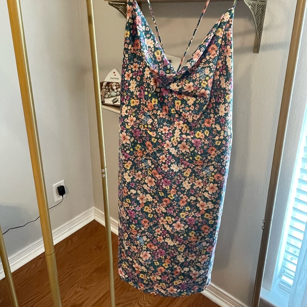 Floral cowl neck dress